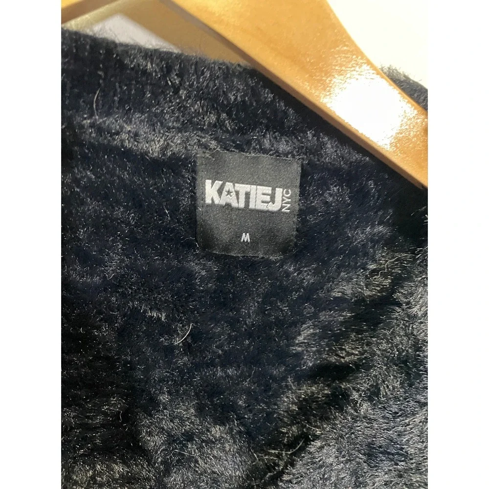 Katie J NYC Faux Fur Cardigan Girls‎ Size M Black Cropped Cozy Glam Party Wear
